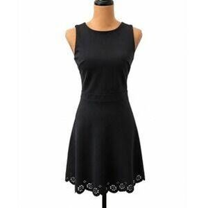 LOFT Fit and Flare Dress Women Black 0P Laser Cut Eyelet Hem Sleeveless